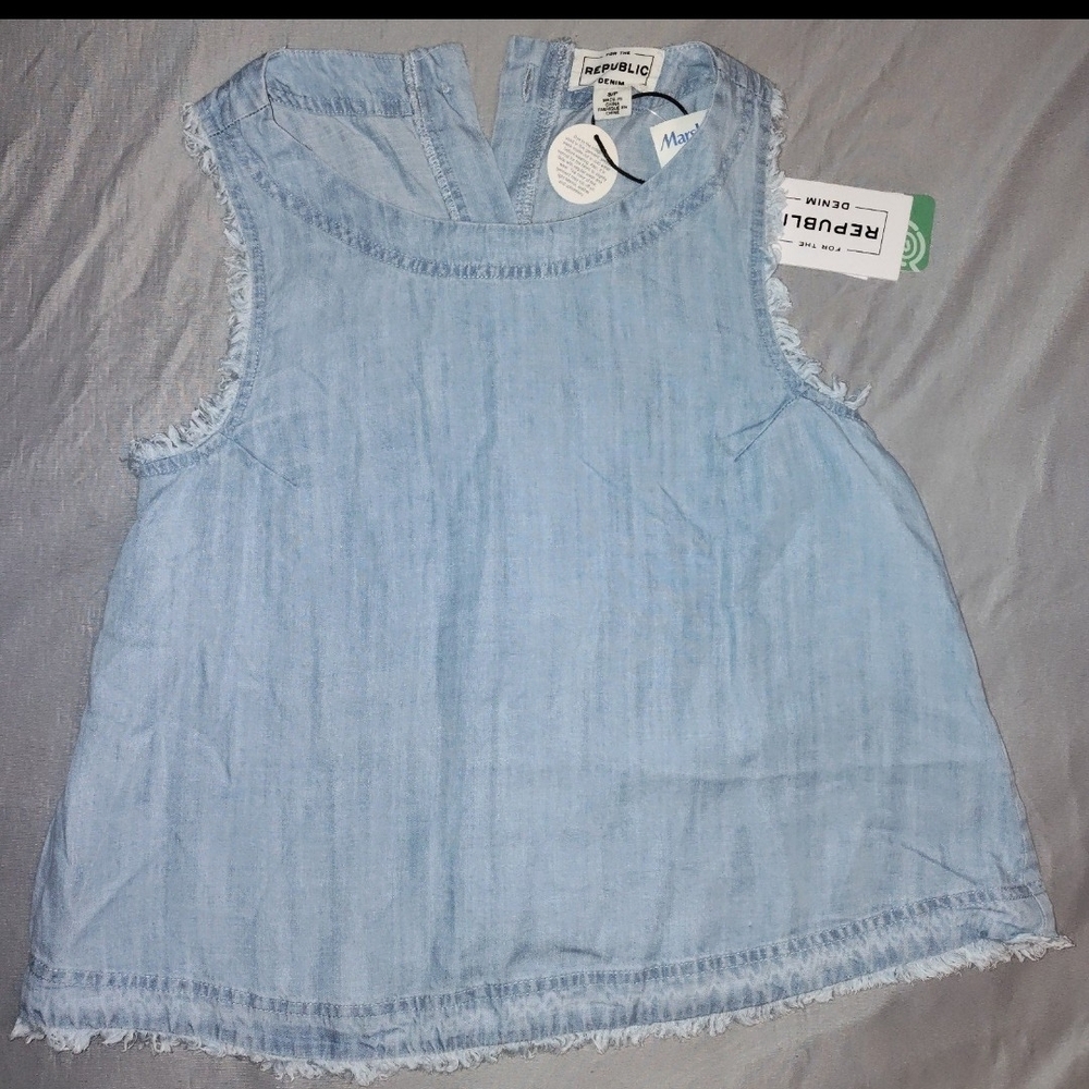 For The Republic Light Blue Frayed Hem Tank Top